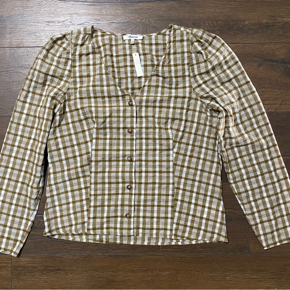 Madewell Size 10 Plaid Button-Front Long Sleeve Blouse NWT